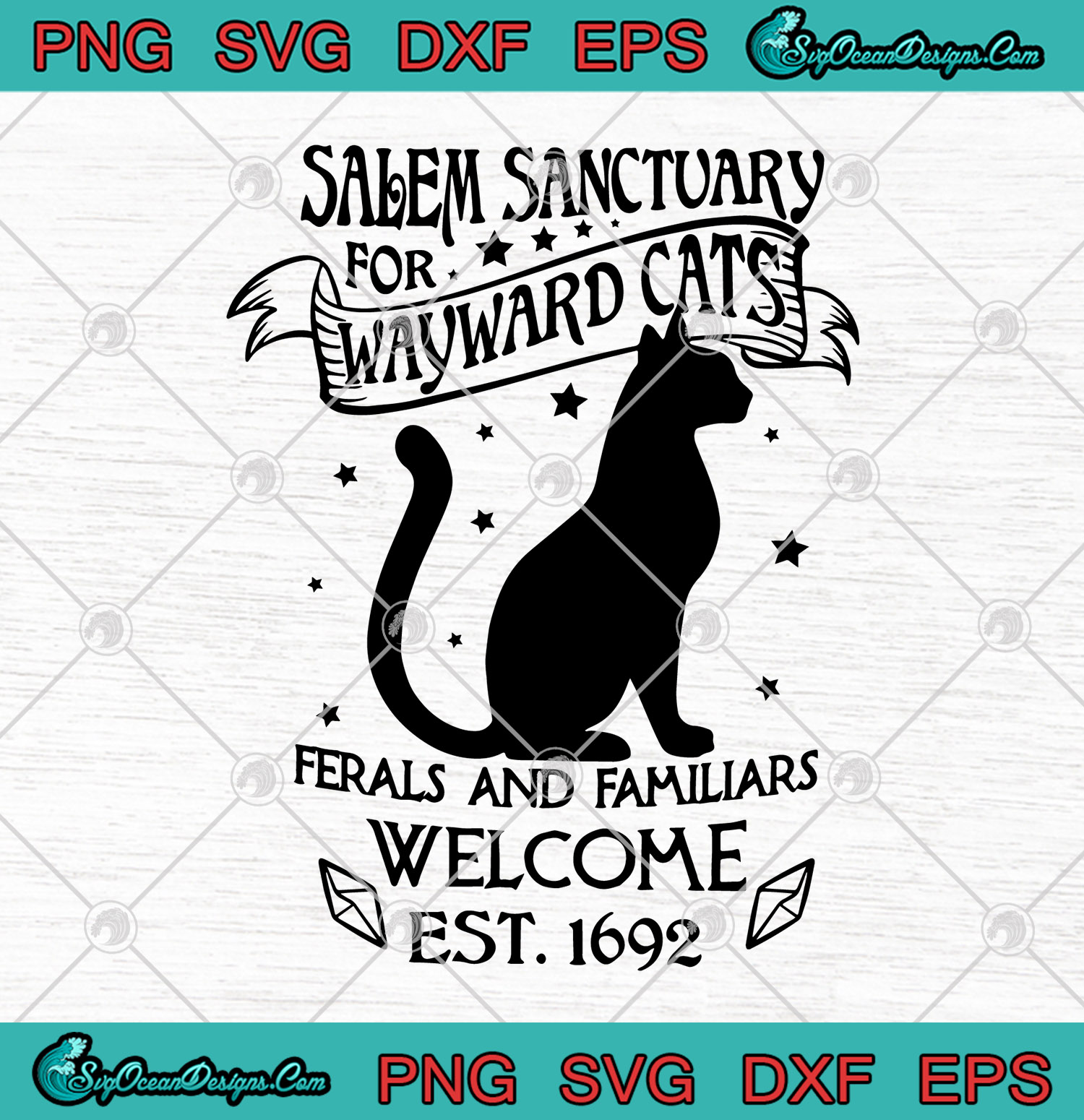 Download Cat Salem Sanctuary For Wayward Cats Ferals And Familiars Welcome Svg Png Dxf Eps Cutting File Cricut Silhouette Art Designs Digital Download PSD Mockup Templates